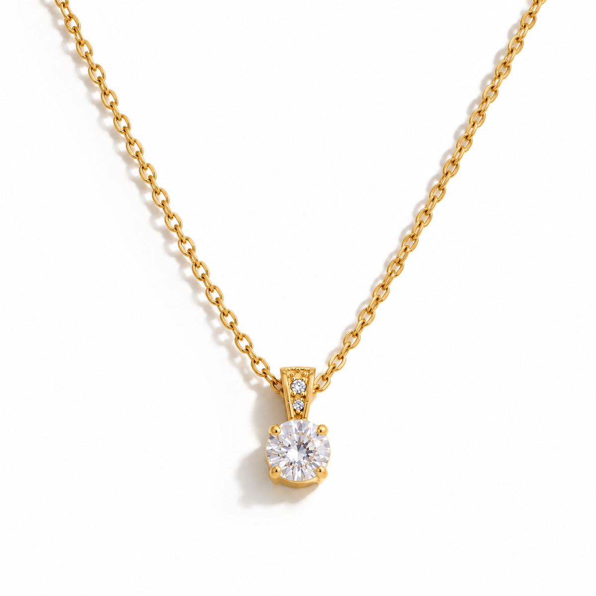 Noelia Solitaire Kette – Kette mit Anhänger aus Edelstahl, vergoldet, runder klarer Zirkonia
