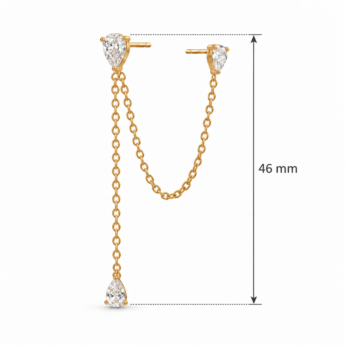 Nyra Duo Chain Ohrringe – Doppel-Ohrstecker aus Edelstahl, vergoldet, Zirkonia und Kettchen – Ansicht 2