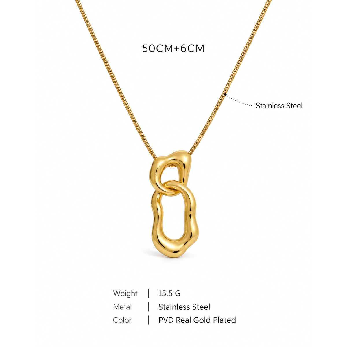 Orelis Loop Kette – Halskette aus Edelstahl, vergoldet, drei ineinandergreifende Loops – Ansicht 2