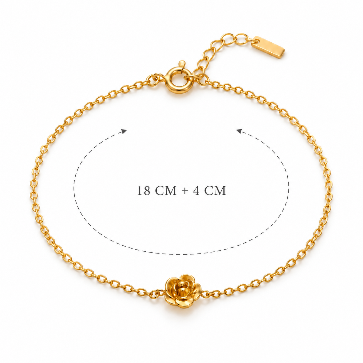 Rosalie Bloom Armband – Armband aus Edelstahl, vergoldet, kleiner plastischer Rosenanhänger – Ansicht 2