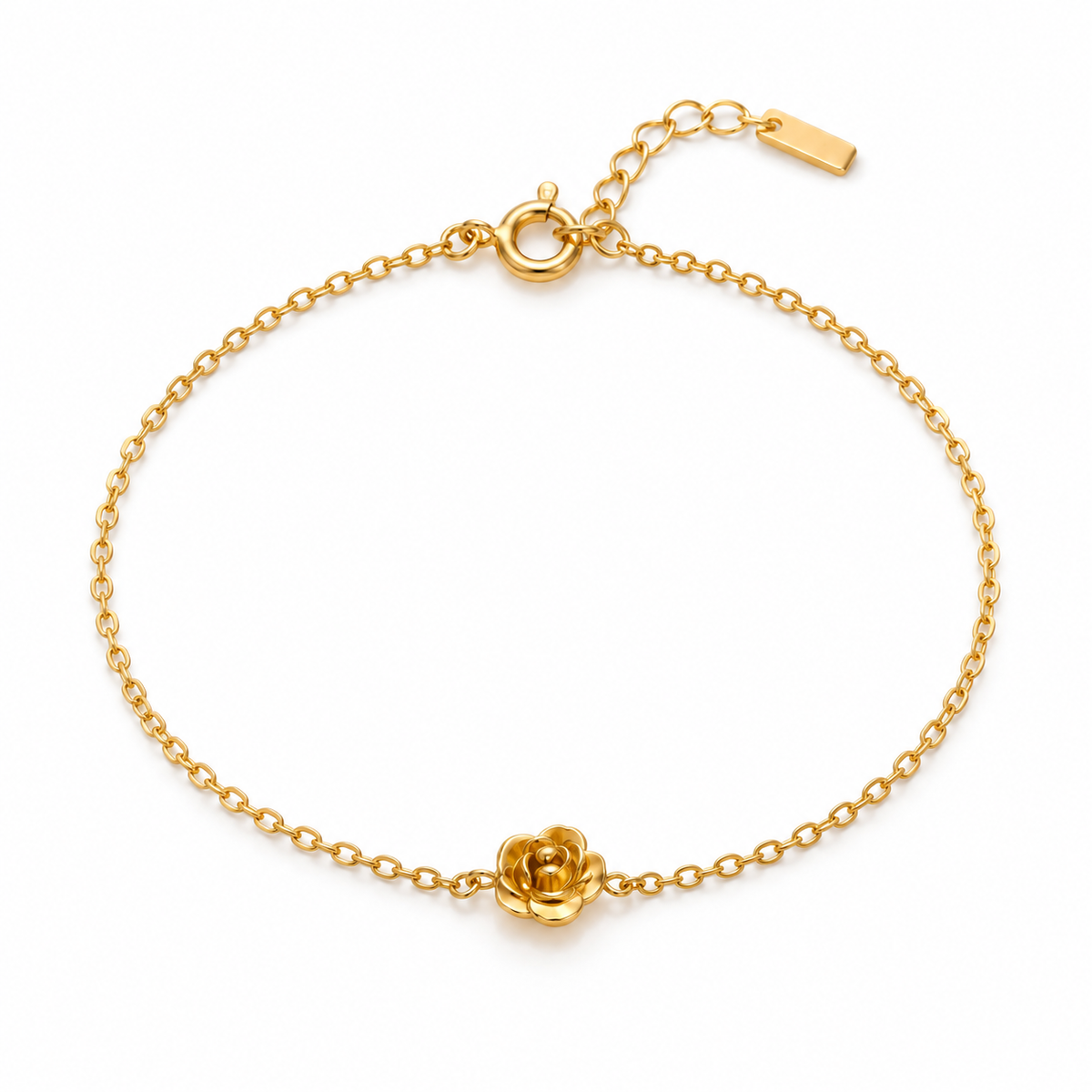 Rosalie Bloom Armband – Armband aus Edelstahl, vergoldet, kleiner plastischer Rosenanhänger