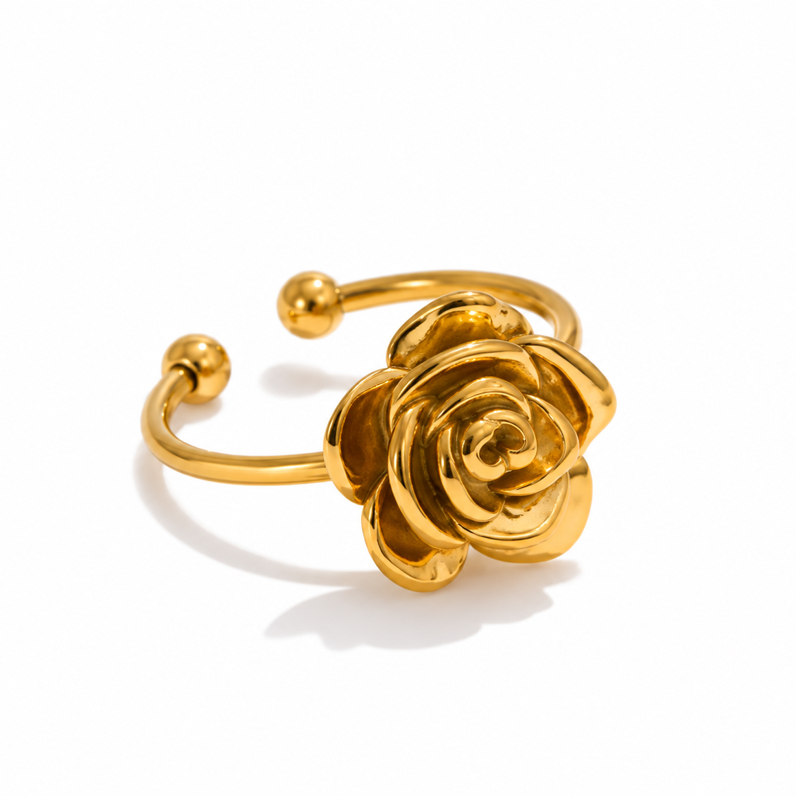 Rosalie Bloom Ring – verstellbarer Ring aus Edelstahl, vergoldet, plastisches Rosenmotiv