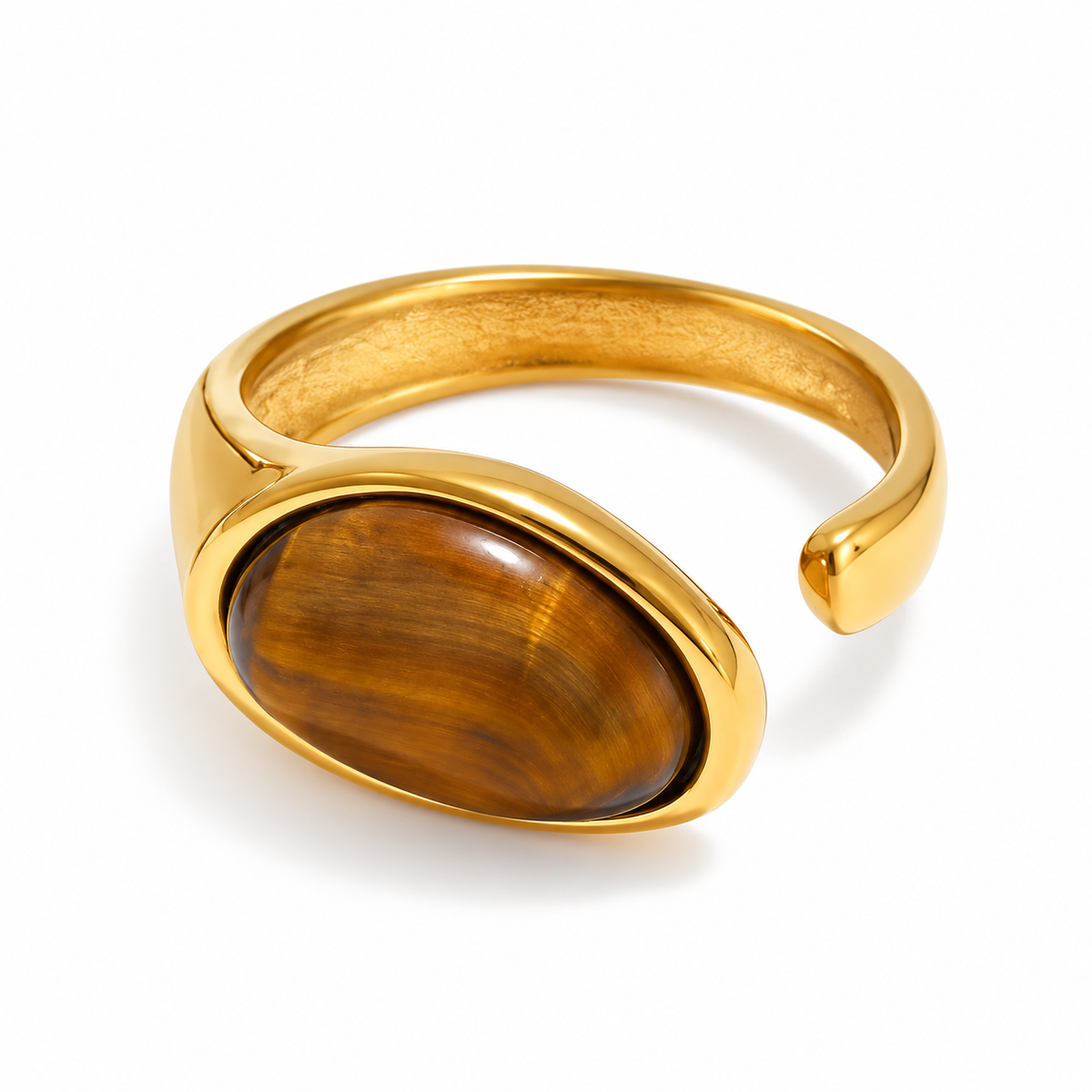 Sahara Tigerstone Ring – verstellbarer Ring aus Edelstahl, vergoldet, ovaler brauner Naturstein