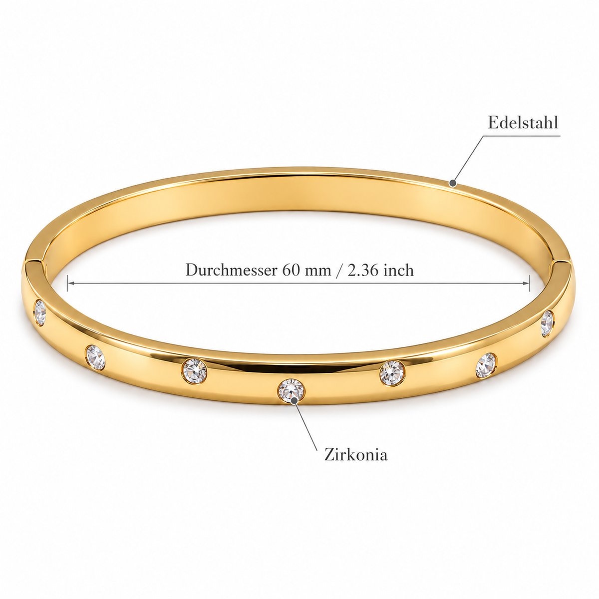 Selene Spark Bangle – Armreif aus Edelstahl, vergoldet, mit einzeln gesetzten Zirkonia – Ansicht 2