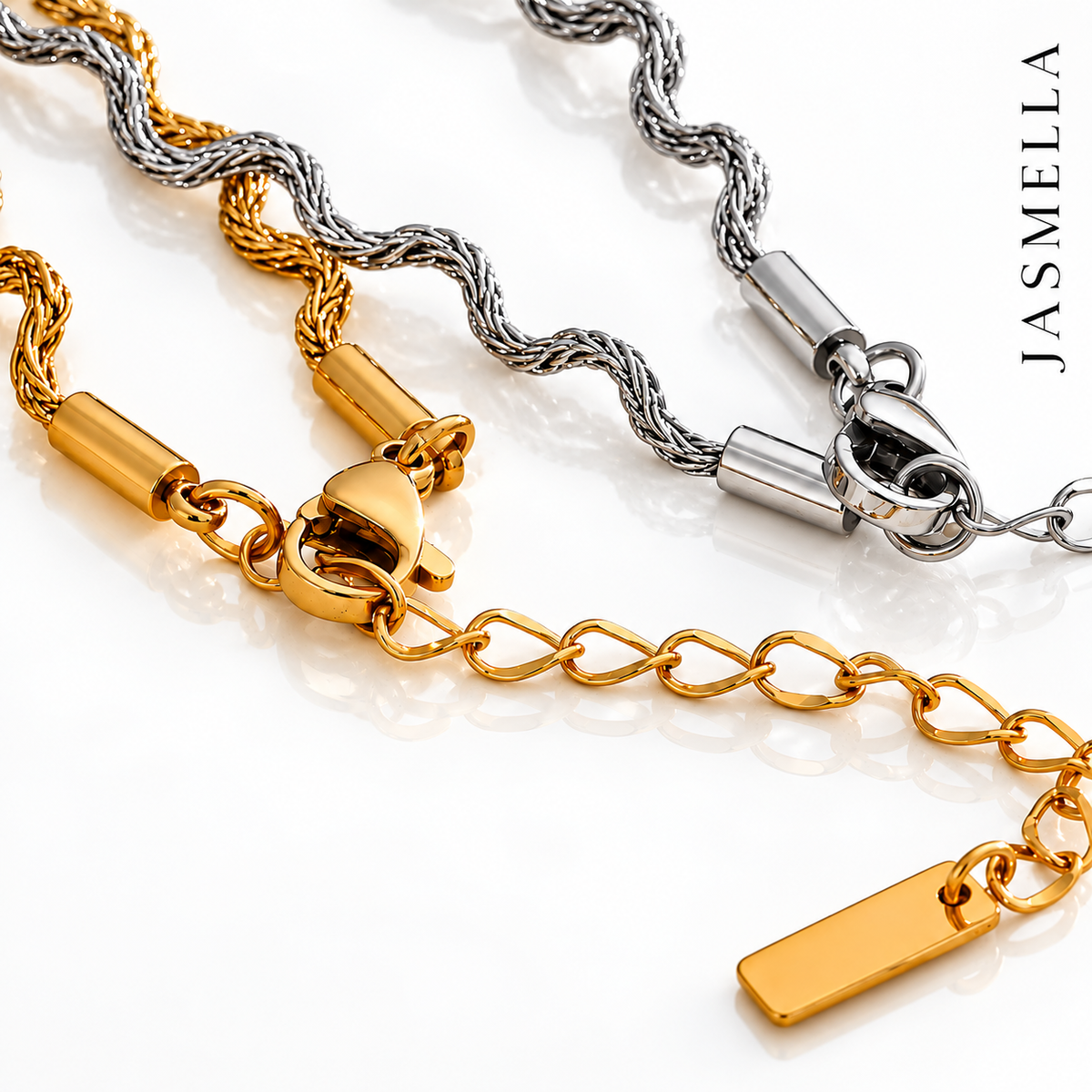 Selira Mireva Set – Schmuckset aus Edelstahl, vergoldet, gedrehte Kette und Wave Ring – Ansicht 6