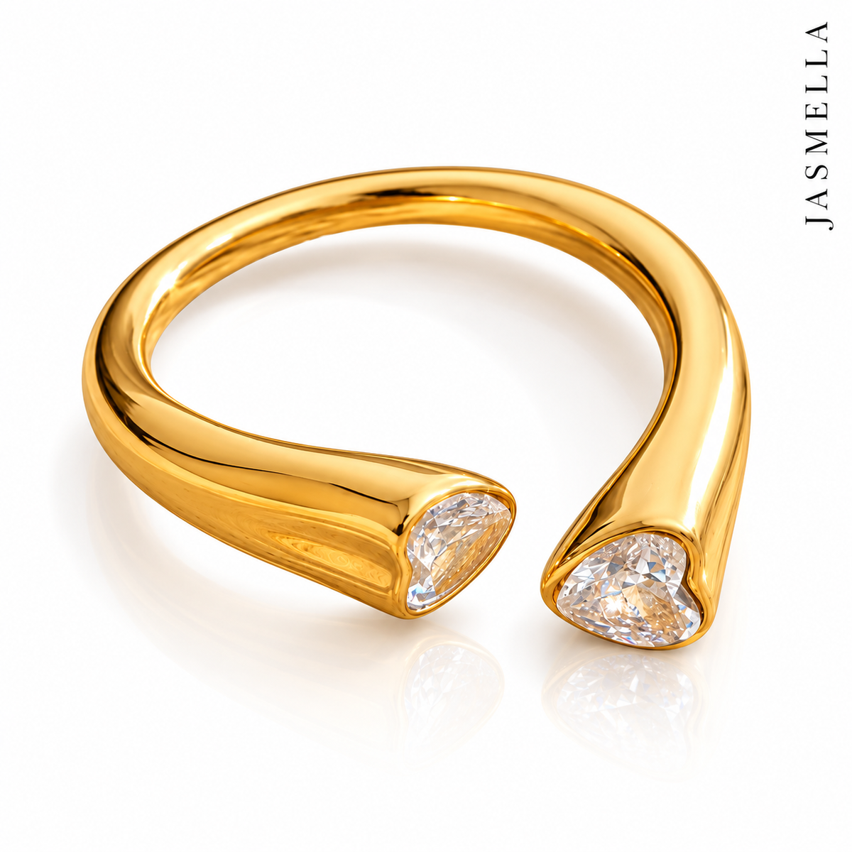 Siena Drop Ring – offener Ring aus Edelstahl, vergoldet, zwei klare Zirkonia-Tropfen – Ansicht 3
