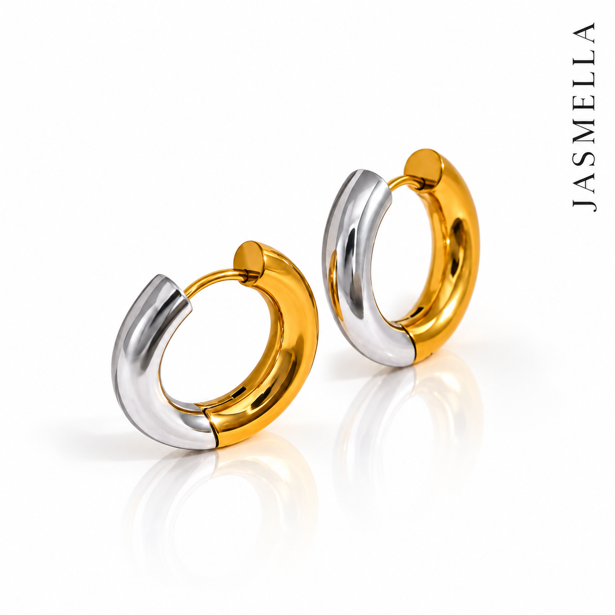 Sora Nova Set – Schmuckset aus Edelstahl, vergoldet und silberfarben, Ring und Creolen – Ansicht 4