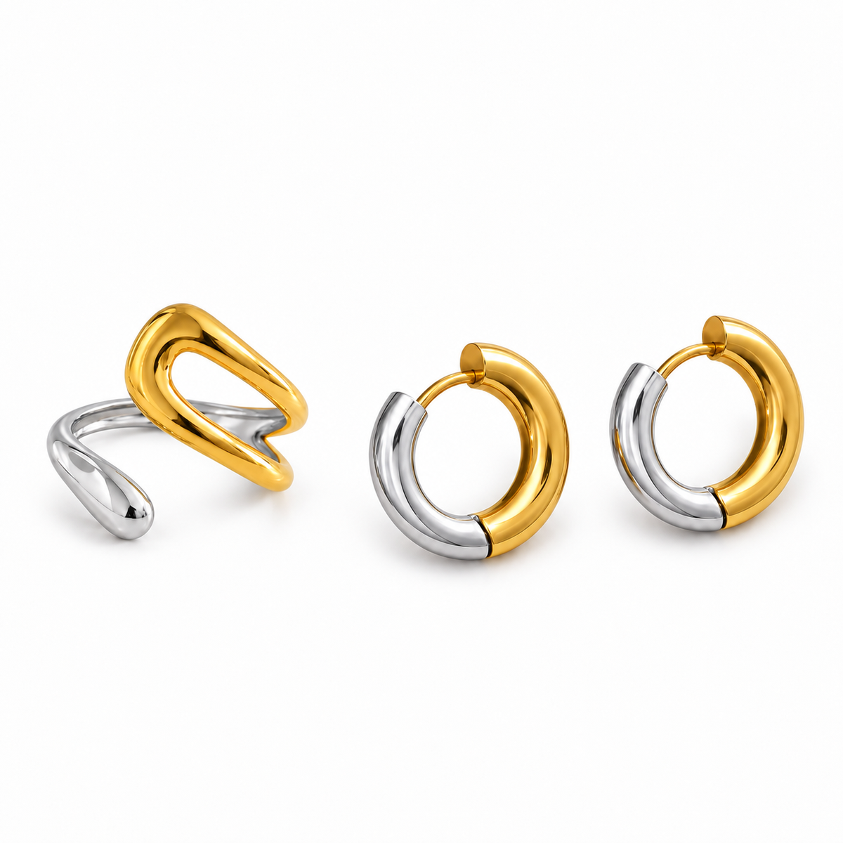 Sora Nova Set – Schmuckset aus Edelstahl, vergoldet und silberfarben, Ring und Creolen