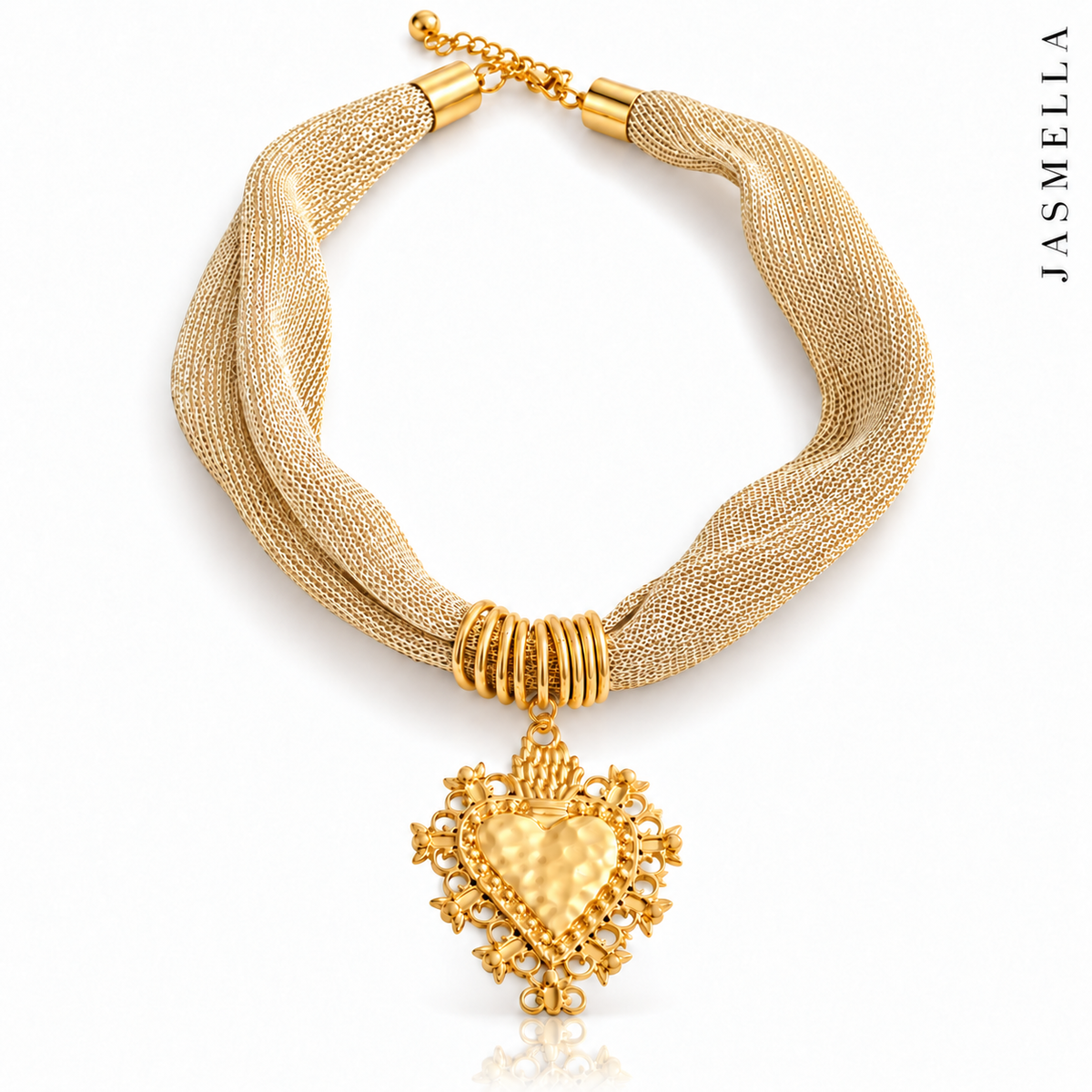 Valeria Heart Kette – mehrreihige Herzkette aus Edelstahl, vergoldet, großer Herzanhänger – Ansicht 4