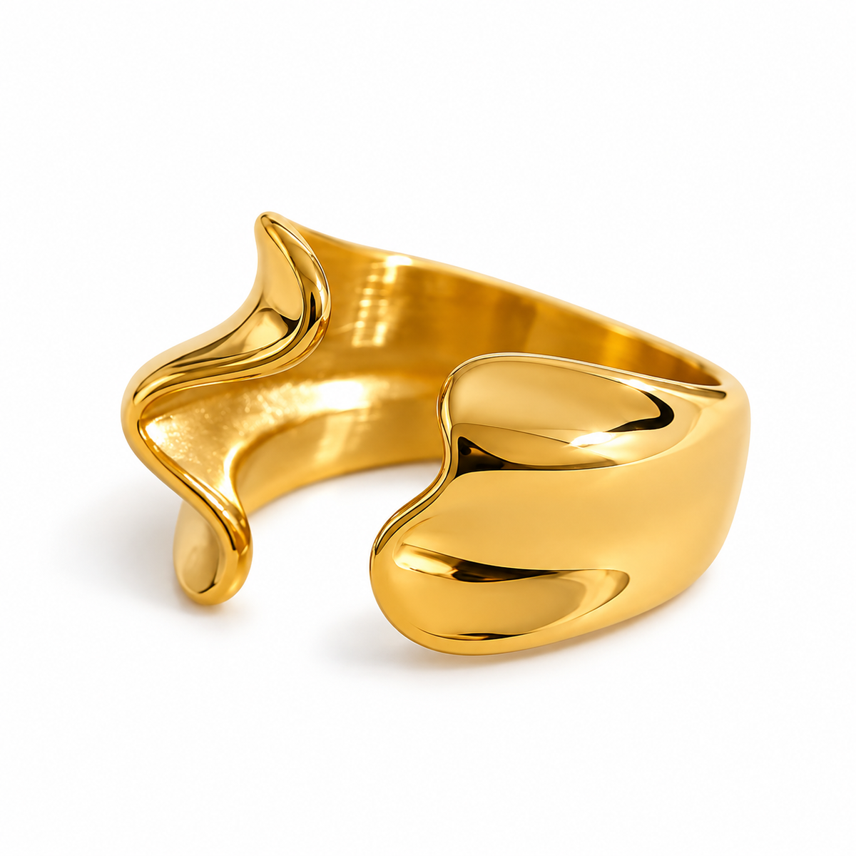 Vela Wave Ring – Ring aus Edelstahl, vergoldet, offene skulpturale Wellenform