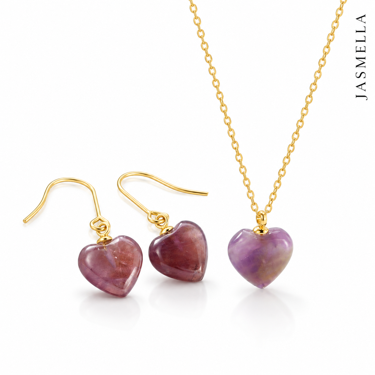 Velina Stone Heart Set – Kette und Ohrringe aus Edelstahl, vergoldet, Naturstein-Herzen – Ansicht 4