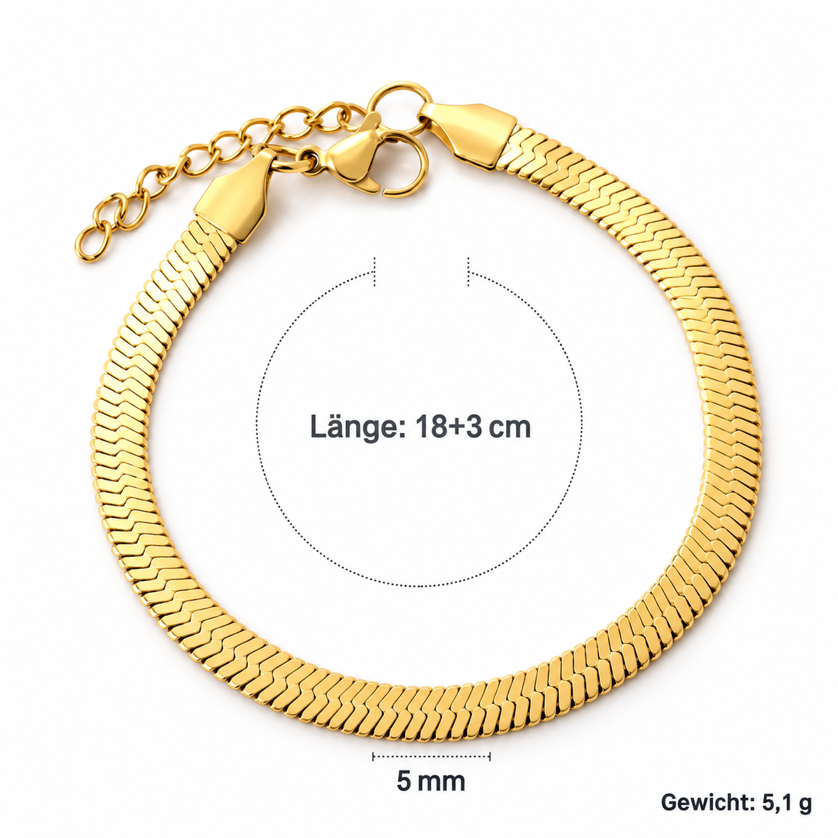 Viona Snake Armband – Armband aus Edelstahl, vergoldet, flache 5 mm breite Snake-Kette – Ansicht 2