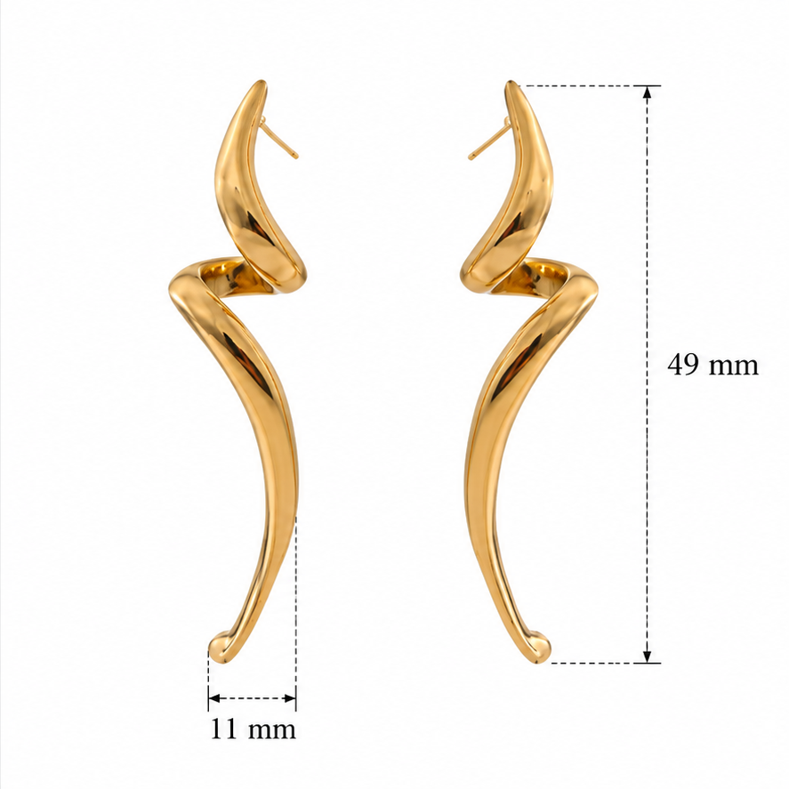 Virella Twist Ohrringe – Ohrstecker aus Edelstahl, vergoldet, längliche Spiralform – Ansicht 2